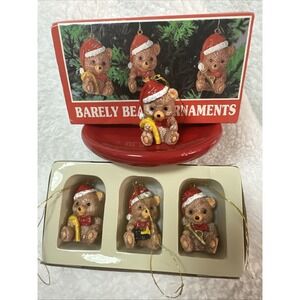 Vintage Set of 4 Teddy Bears 1.5" Christmas Tree Ornaments Taiwan Hand Painted